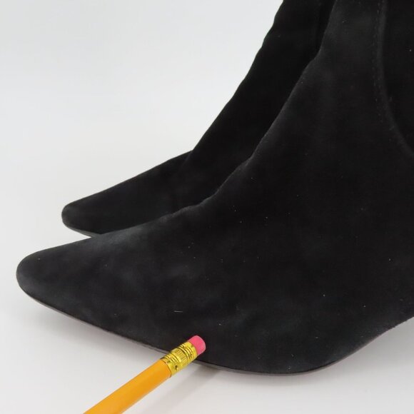 Aquatalia Women 8.5 Black Suede Knit Stretch Kitten Heel Boots Pointed Toe Zip - Picture 6 of 15